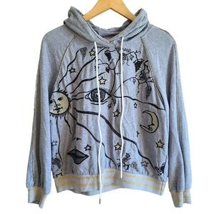 Moiselle Gray Gold Celestial Metallic Pullover Hoodie with Rhinestone Trim EU 38